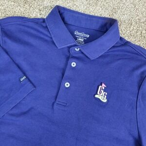 Good Good Golf Mens Large Solid Blue Performance Stretch Knit Polo Short Sleeve